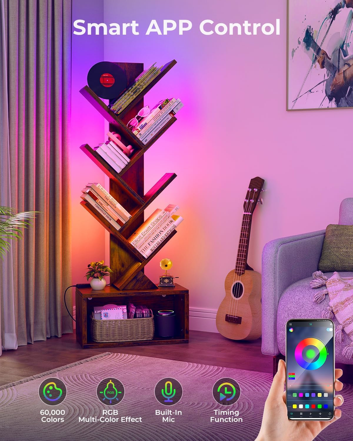 6 Tier Tree Bookshelf with Lights, LED Book Tree Bookcase