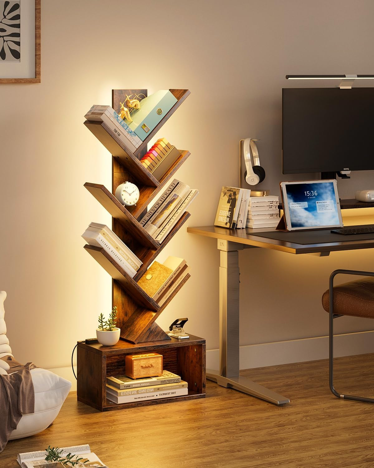 6 Tier Tree Bookshelf with Lights, LED Book Tree Bookcase