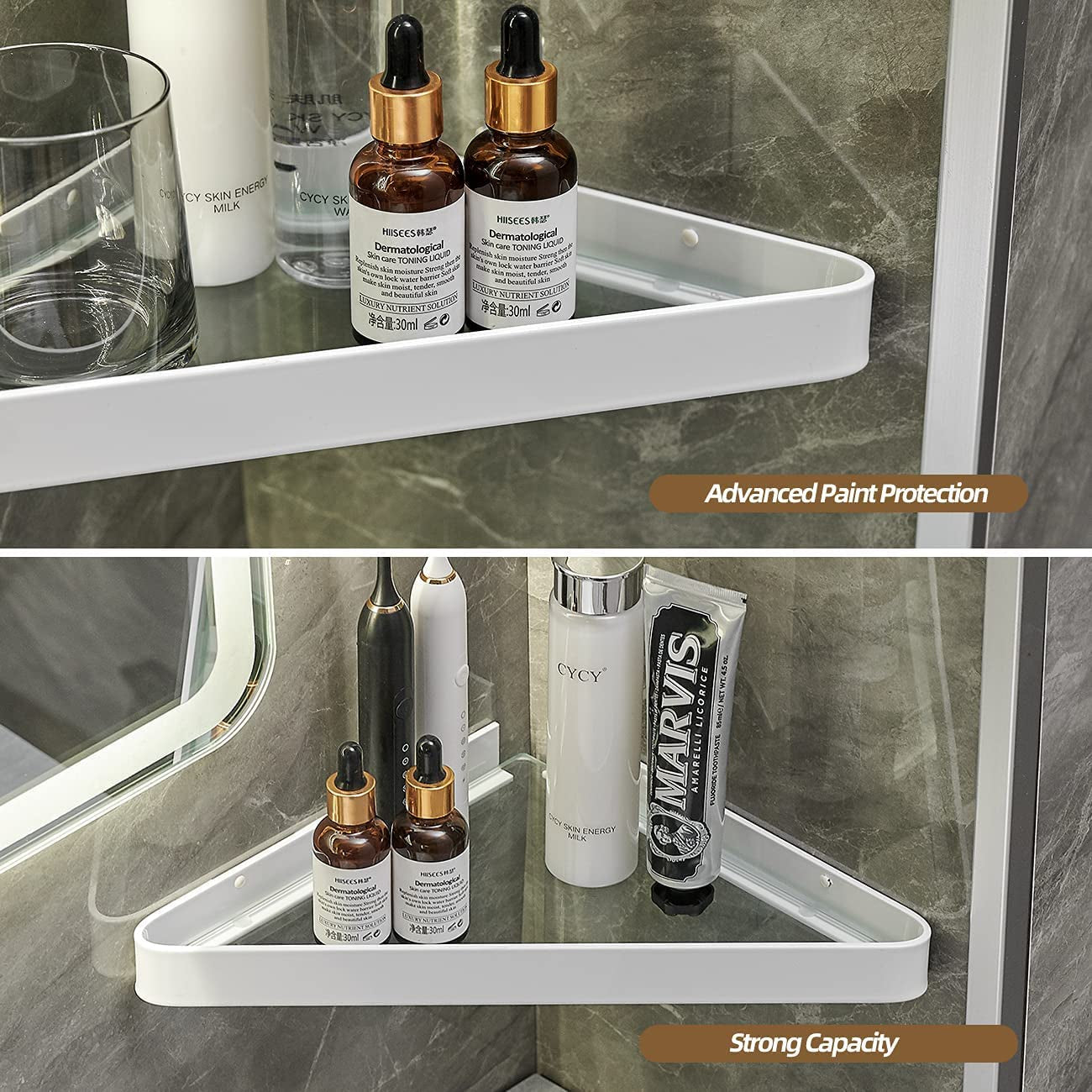 Bathroom Shelves Wall Mounted Glass Corner Shelf for Bathroom Floating Shelf Tempered Glass Wall Organizer 2-Tier(White)