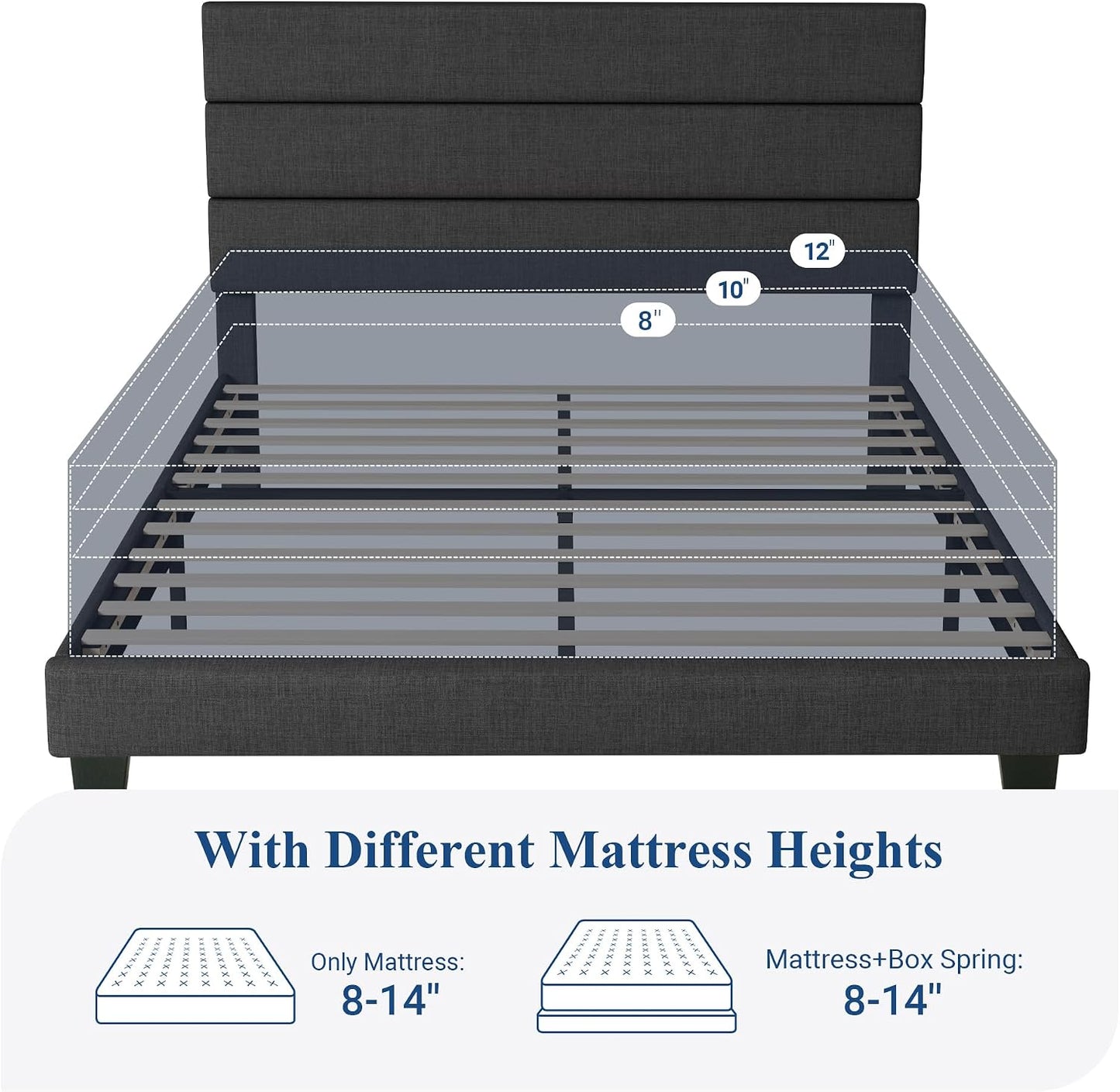 Queen Size Platform Bed Frame with Fabric Upholstered Headboard