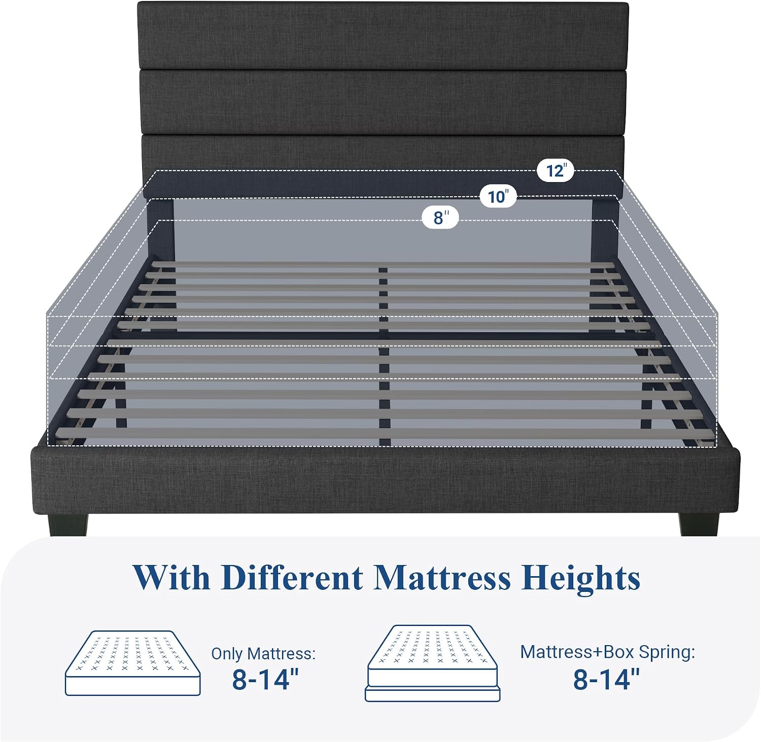 Queen Size Platform Bed Frame with Fabric Upholstered Headboard