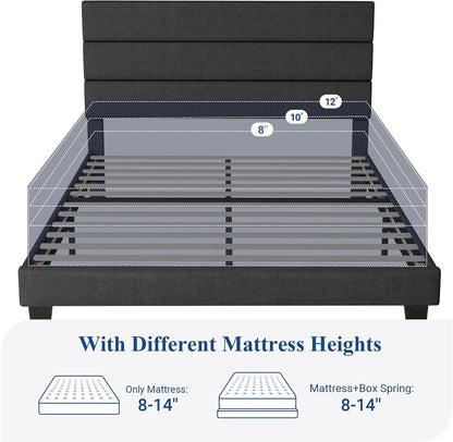 Queen Size Platform Bed Frame with Fabric Upholstered Headboard