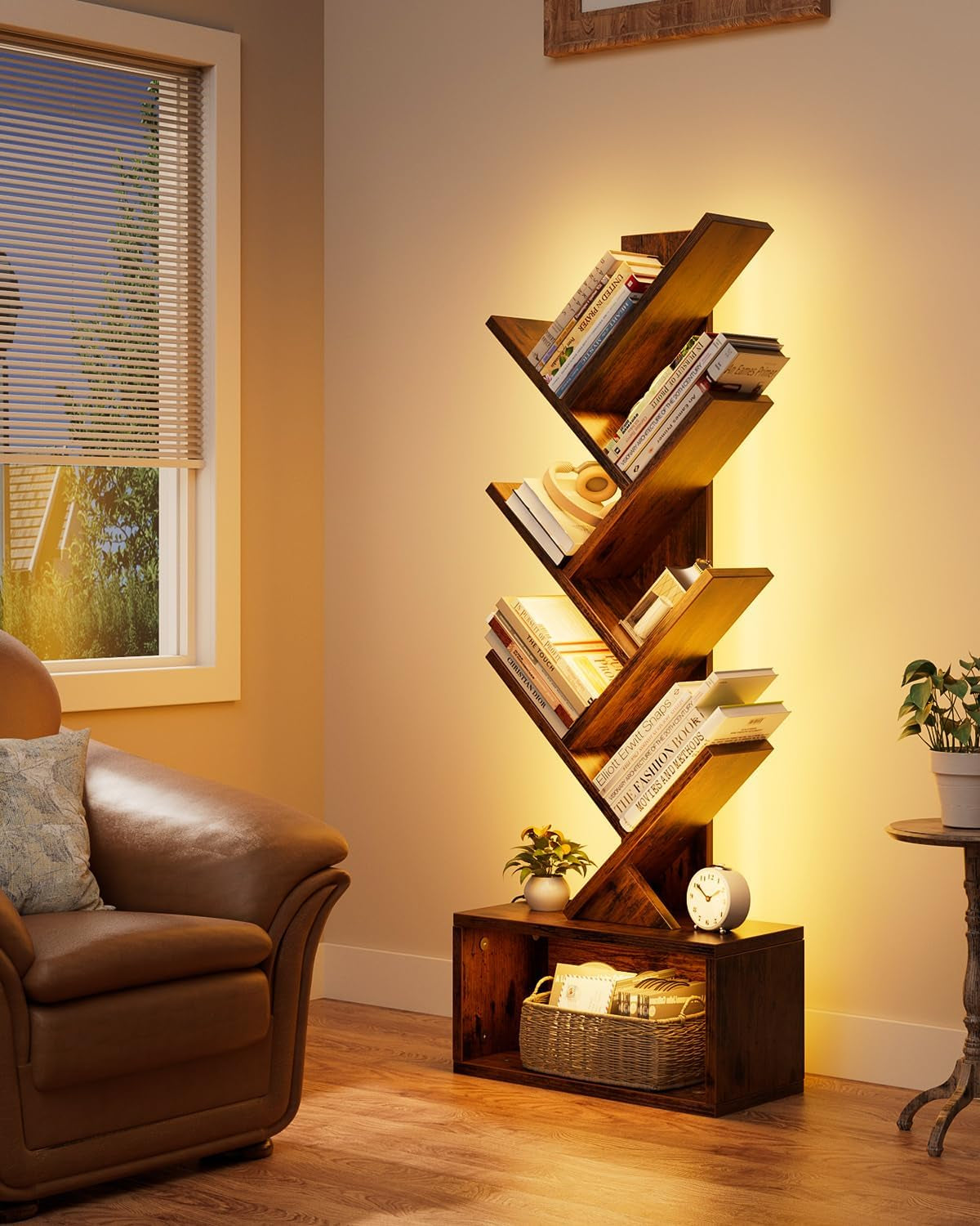 6 Tier Tree Bookshelf with Lights, LED Book Tree Bookcase