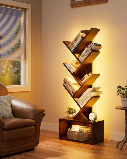 6 Tier Tree Bookshelf with Lights, LED Book Tree Bookcase