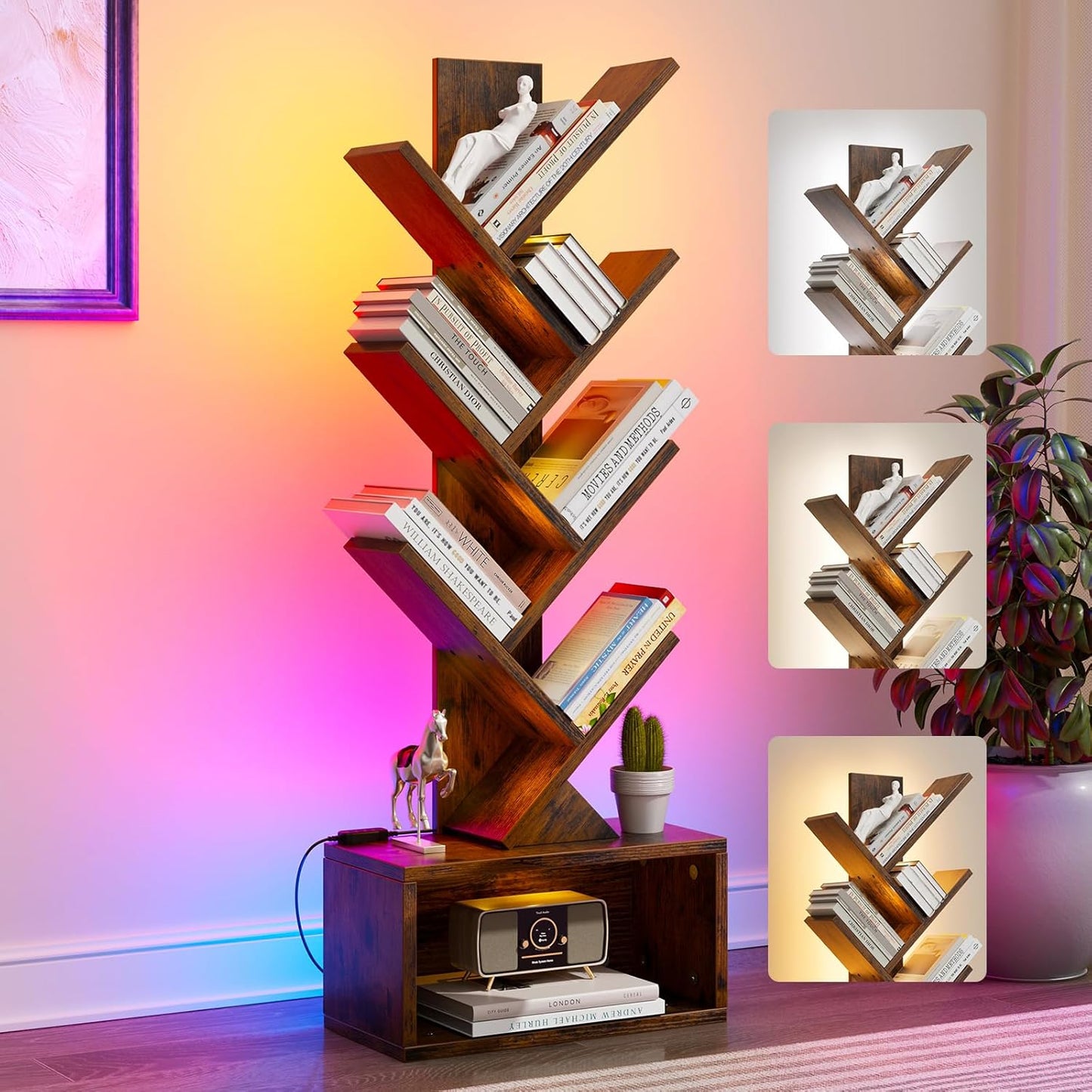 6 Tier Tree Bookshelf with Lights, LED Book Tree Bookcase