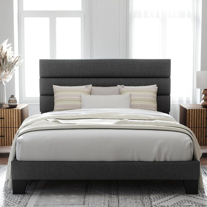 Queen Size Platform Bed Frame with Fabric Upholstered Headboard