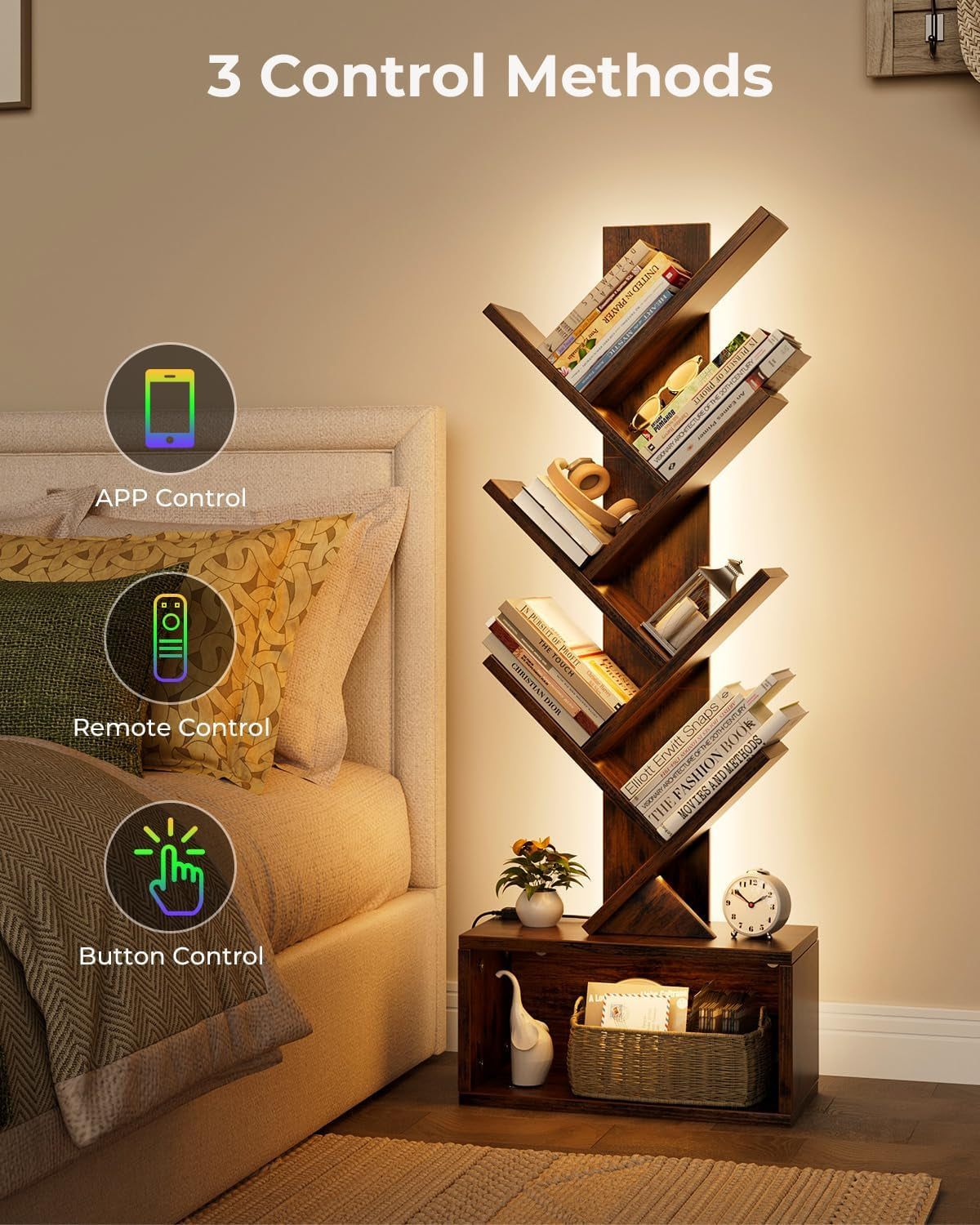 6 Tier Tree Bookshelf with Lights, LED Book Tree Bookcase